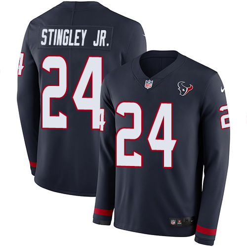Texans #24 Derek Stingley Jr. Navy Blue Team Color Men's Stitched Limited Therma Long Sleeve Jersey