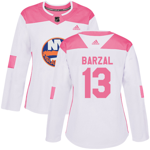 Adidas New York Islanders #13 Mathew Barzal White/Pink Authentic Fashion Women's Stitched Jersey Womens