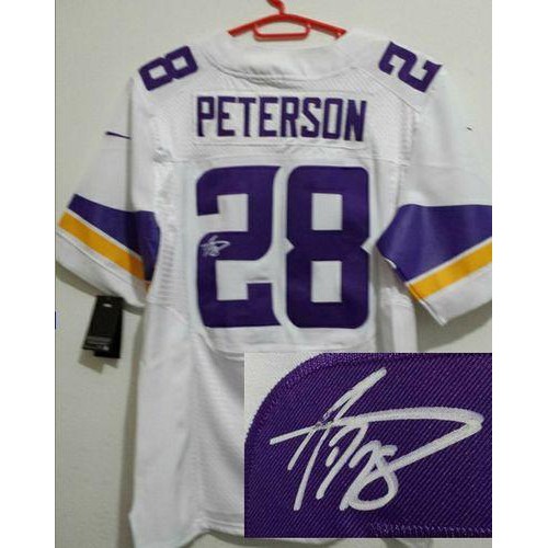 Minnesota Vikings #28 Adrian Peterson White Men's Stitched Elite Autographed Jersey Men's