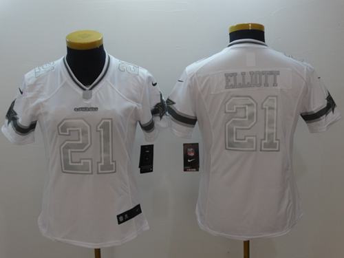 Cowboys #21 Ezekiel Elliott White Women's Stitched Limited Platinum Jersey