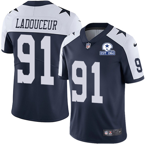 Dallas Cowboys #91 L.P. Ladouceur Navy Blue Thanksgiving Men's Stitched With Established In 1960 Patch Vapor Untouchable Limited Throwback Jersey