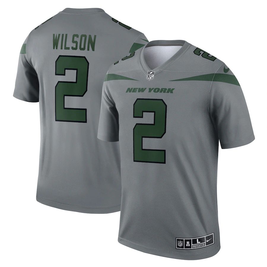 New York Jets #2 Jets Zach Wilson Men's Gray Inverted Legend Jersey