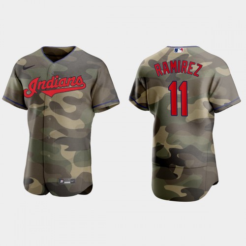 Cleveland Guardians #11 Jose Ramirez Men's 2021 Armed Forces Day Authentic Jersey -Camo Men's