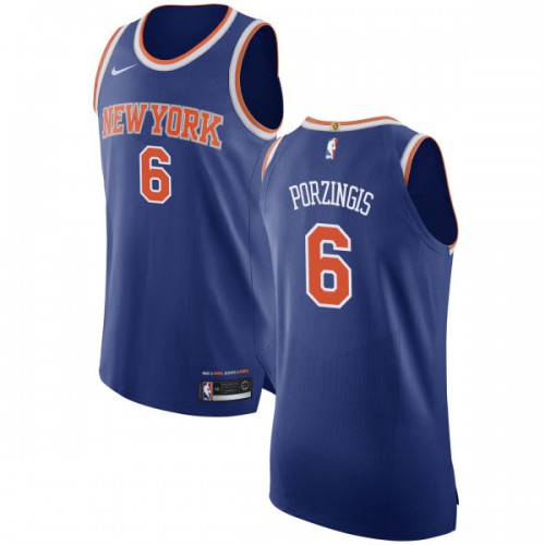 New York Knicks #6 Kristaps Porzingis Blue Authentic Icon Edition Jersey Mens