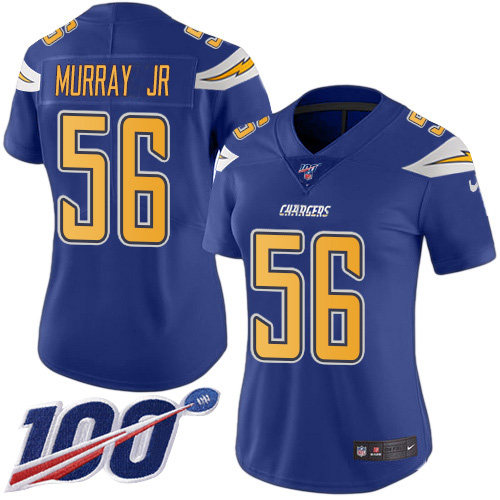 Los Angeles Chargers #56 Kenneth Murray Jr Electric Blue Women's Stitched Limited Rush 100th Season Jersey Womens