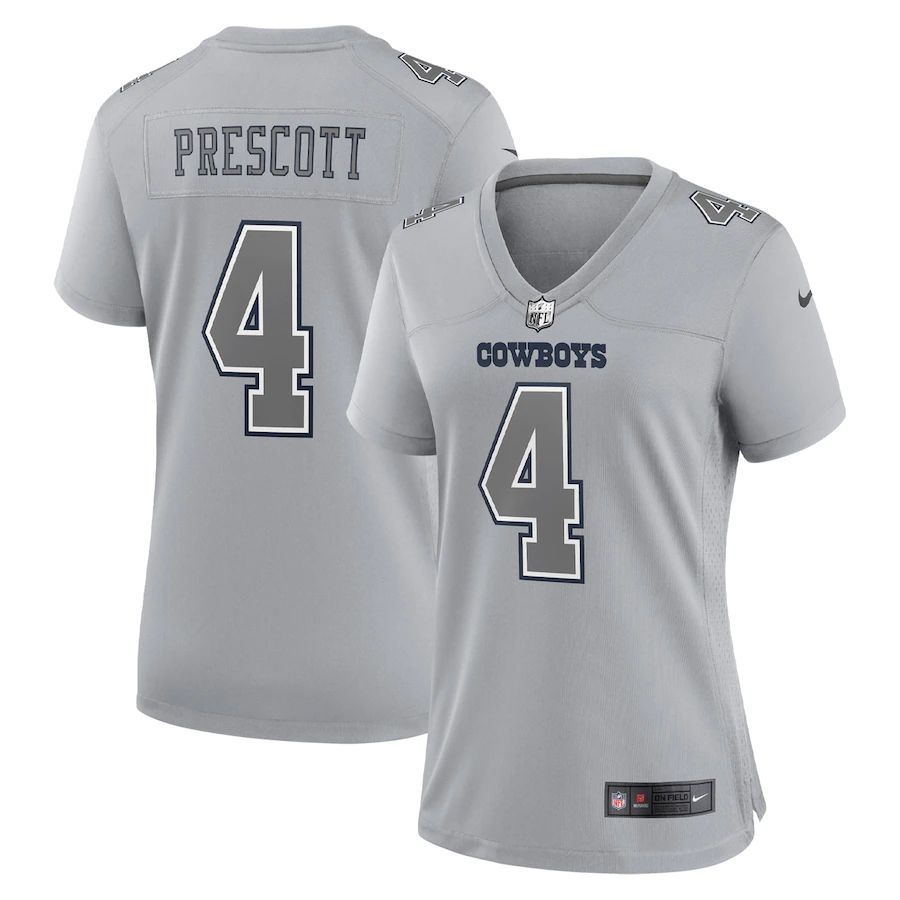 Dallas Cowboys #4 Dak Prescott Women's Gray Atmosphere Fashion Game Jersey