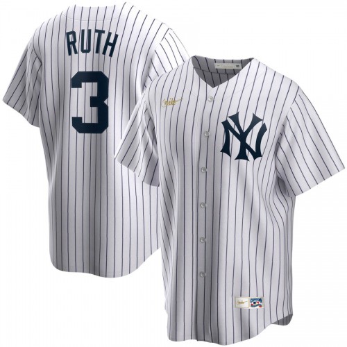 New York New York Yankees #3 Babe Ruth Home Cooperstown Collection Player Jersey White Men's