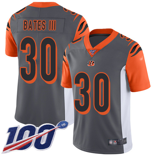 Bengals #30 Jessie Bates III Silver Men's Stitched Limited Inverted Legend 100th Season Jersey