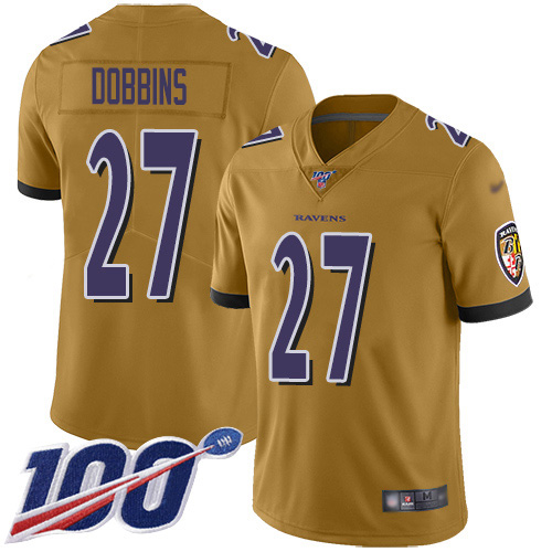 Baltimore Ravens #27 J.K. Dobbins Gold Men's Stitched Limited Inverted Legend 100th Season Jersey Men's