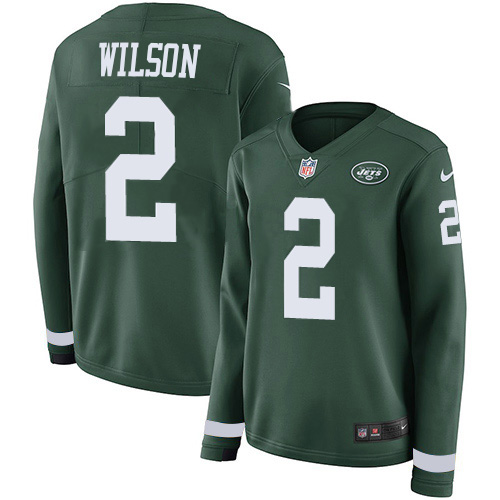 Jets #2 Zach Wilson Green Team Color Women's Stitched Limited Therma Long Sleeve Jersey