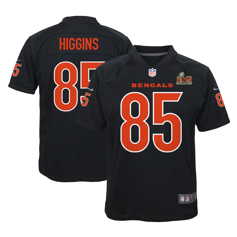 Cincinnati Bengals #85 Tee Higgins Black Youth Super Bowl LVI Bound Game Fashion Jersey