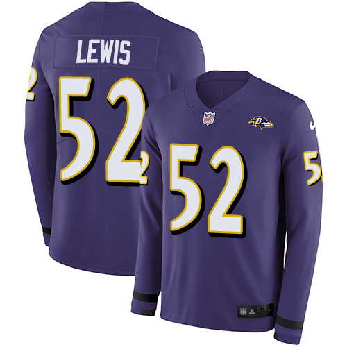 Ravens #52 Ray Lewis Purple Team Color Men's Stitched Limited Therma Long Sleeve Jersey