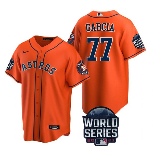 Houston Astros #77 Luis Garcia Men's 150th Anniversary 2021 World Series Game Jersey - Orange