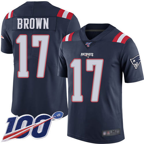 New England Patriots #17 Antonio Brown Navy Blue Youth Stitched Limited Rush 100th Season Jersey Youth