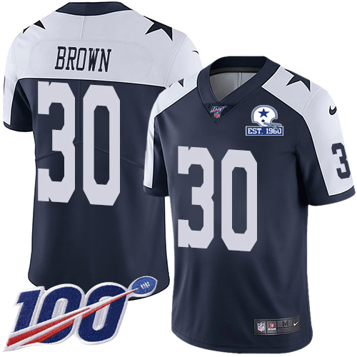 Dallas Cowboys #30 Anthony Brown Navy Blue Thanksgiving Men's Stitched With Established In 1960 Patch 100th Season Vapor Untouchable Limited Throw