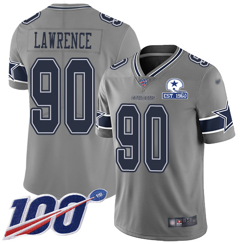 Cowboys #90 DeMarcus Lawrence Gray Men's Stitched With Established In 1960 Patch Limited Inverted Legend 100th Season Jersey