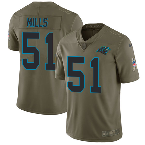 Carolina Panthers #51 Sam Mills Olive Youth Stitched Limited 2017 Salute to Service Jersey Youth