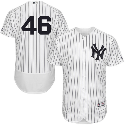 New York Yankees #46 Andy Pettitte White Strip Flexbase Authentic Collection Stitched Jersey Men's