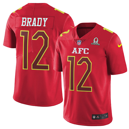 Patriots #12 Tom Brady Red Men's Stitched Limited AFC 2017 Pro Bowl Jersey