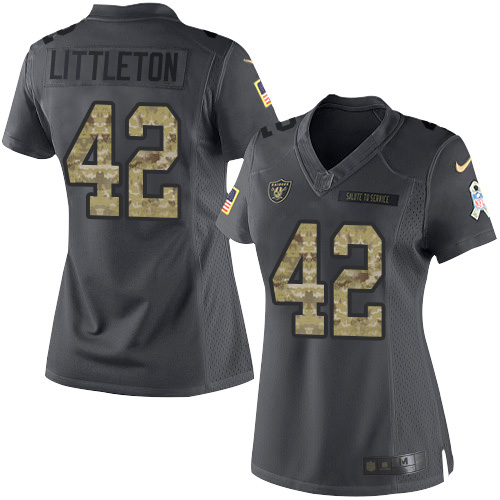 Las Vegas Raiders #42 Cory Littleton Black Women's Stitched Limited 2016 Salute to Service Jersey Womens