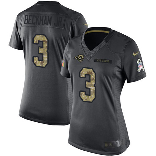 Los Angeles Rams #3 Odell Beckham Jr. Black Women's Stitched Limited 2016 Salute to Service Jersey Womens