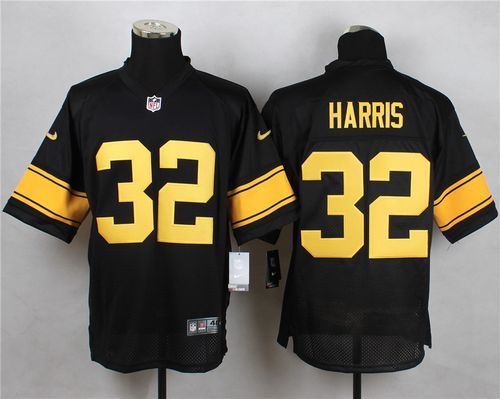 Steelers #32 Franco Harris Black(Gold No.) Men's Stitched Elite Jersey