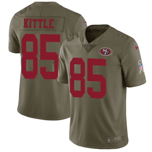 49ers #85 George Kittle Olive Youth Stitched Limited 2017 Salute To Service Jersey