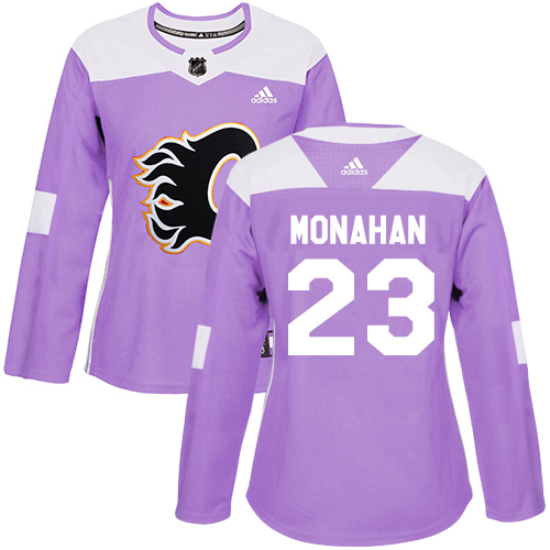Adidas Calgary Flames #23 Sean Monahan Purple Authentic Fights Cancer Women's Stitched Jersey Womens