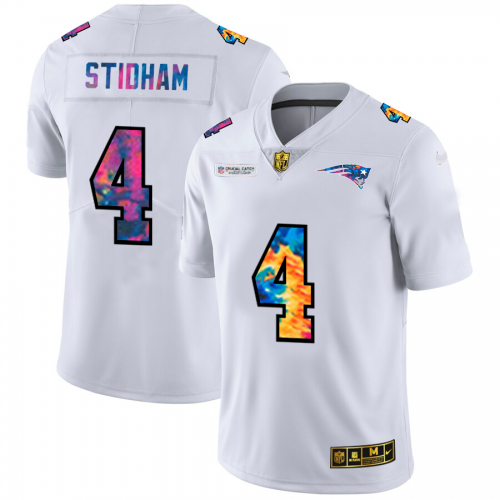 New England New England Patriots #4 Jarrett Stidham Men's White Multi-Color 2020 Crucial Catch Limited Jersey Men's