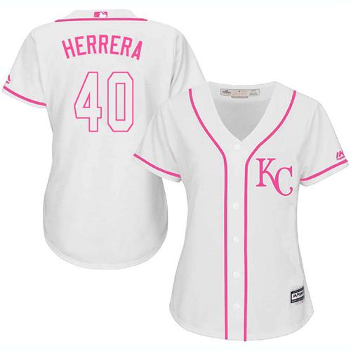 Kansas City Royals #40 Kelvin Herrera White/Pink Fashion Women's Stitched Jersey Womens