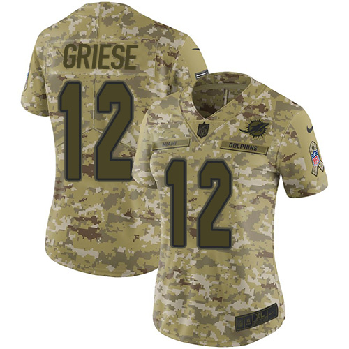 Miami Dolphins #12 Bob Griese Camo Women's Stitched Limited 2018 Salute to Service Jersey Womens