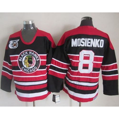 Chicago Blackhawks #8 Bill Mosienko Red/Black 75TH CCM Stitched Jersey Men's