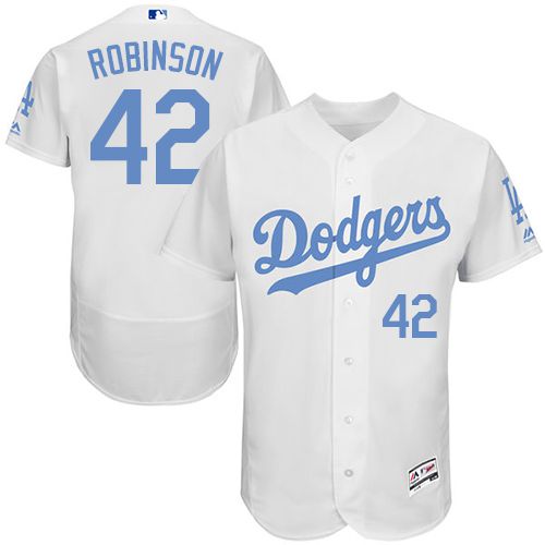 Los Angeles Dodgers #42 Jackie Robinson White Flexbase Authentic Collection Father's Day Stitched Jersey Men's