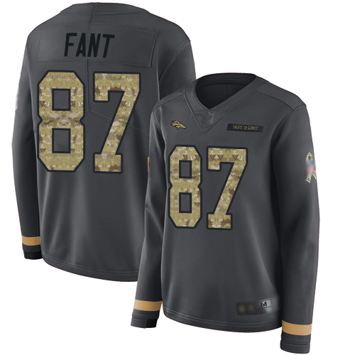 Denver Broncos #87 Noah Fant Anthracite Salute to Service Women's Stitched Limited Therma Long Sleeve Jersey Womens