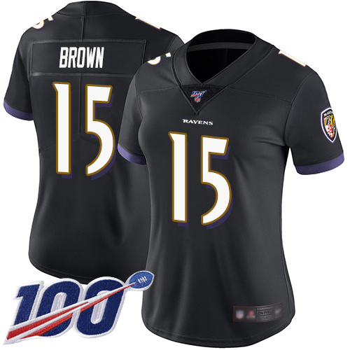 Baltimore Ravens #15 Marquise Brown Black Alternate Women's Stitched 100th Season Vapor Limited Jersey Womens