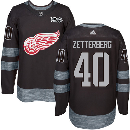 Adidas Detroit Red Wings #40 Henrik Zetterberg Black 1917-2017 100th Anniversary Stitched Jersey Men's