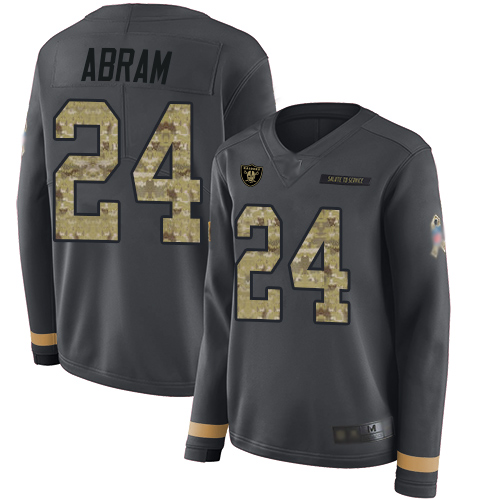 Raiders #24 Johnathan Abram Anthracite Salute To Service Women's Stitched Limited Therma Long Sleeve Jersey