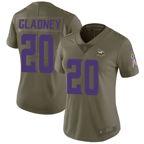 Minnesota Vikings #20 Jeff Gladney Olive Women's Stitched Limited 2017 Salute To Service Jersey Womens