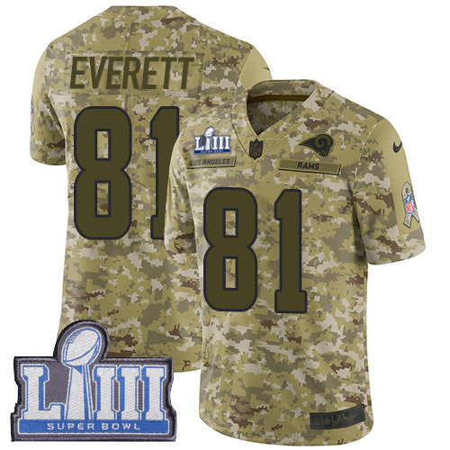 Los Angeles Rams #81 Gerald Everett Camo Super Bowl LIII Bound Youth Stitched Limited 2018 Salute to Service Jersey Youth