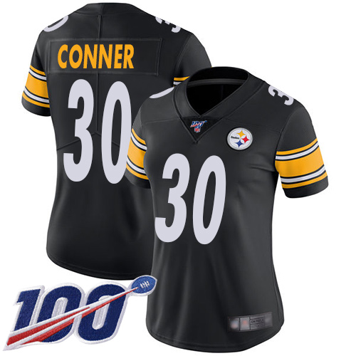 Pittsburgh Steelers #30 James Conner Black Team Color Women's Stitched 100th Season Vapor Limited Jersey Womens