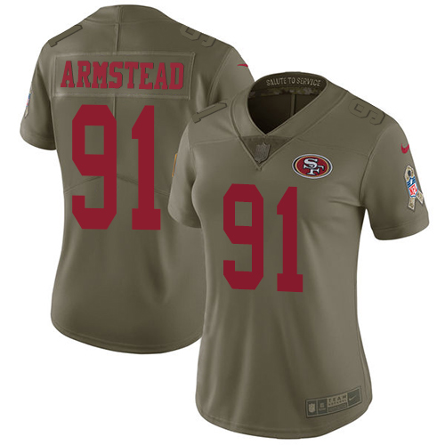 San Francisco 49ers #91 Arik Armstead Olive Women's Stitched Limited 2017 Salute to Service Jersey Womens