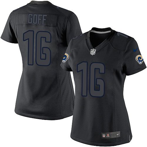 Los Angeles Rams #16 Jared Goff Black Impact Women's Stitched Limited Jersey Womens