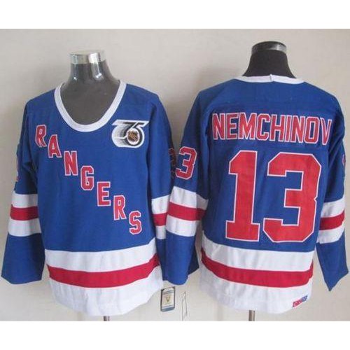 New York Rangers #13 Sergei Nemchinov Blue CCM 75TH Stitched Jersey Men's