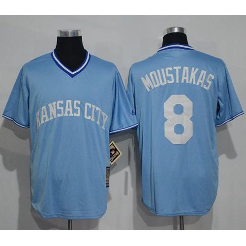 Kansas City Royals #8 Mike Moustakas Light Blue Cooperstown Stitched Jersey Men's