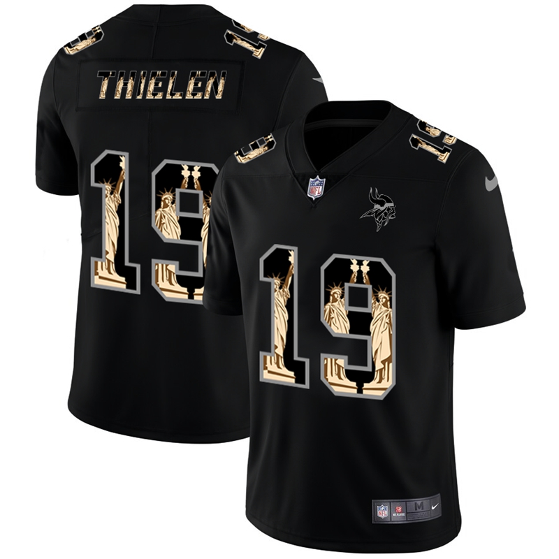 Minnesota Vikings #19 Adam Thielen Carbon Black Vapor Statue Of Liberty Limited Jersey