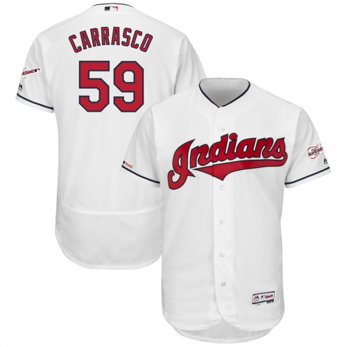 Cleveland Guardians #59 Carlos Carrasco Majestic Home 2019 All-Star Game Patch Flex Base Player Jersey White Men's
