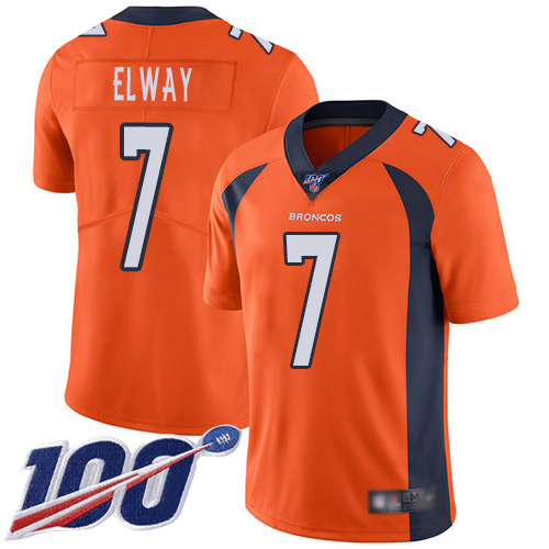 Broncos #7 John Elway Orange Men's Stitched 100th Season Vapor Limited Jersey