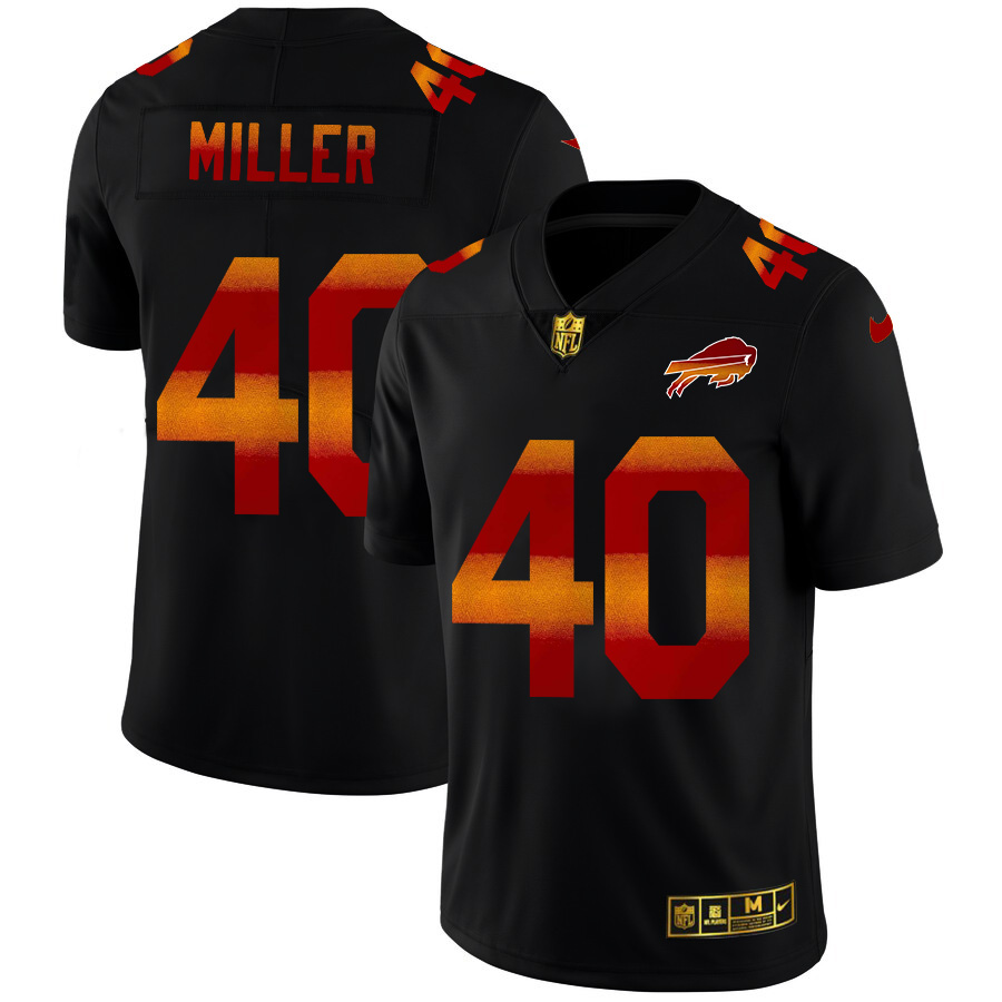 Buffalo Bills #40 Von Miller Men's Black Red Orange Stripe Vapor Limited Jersey