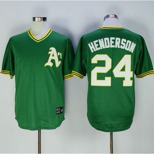 Mitchell And Ness Oakland Athletics #24 Rickey Henderson Green Throwback Stitched Jersey Men's