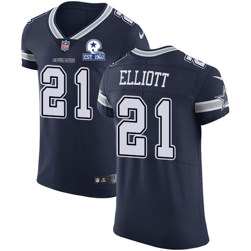 Cowboys #21 Ezekiel Elliott Navy Blue Team Color Men's Stitched With Established In 1960 Patch Vapor Untouchable Elite Jersey